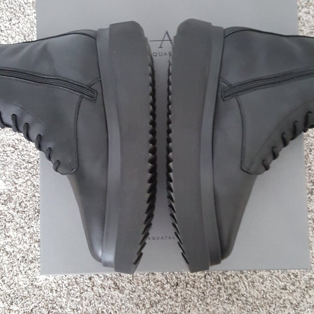 Aquatalia Ornella Boot 9.5 Platform Black Leather Weatherproof Moto Combat Lace - Picture 10 of 15